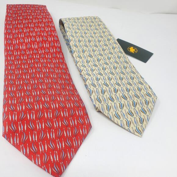 Hunting World 2 Pack Vintage Silk Ties 1 Red and 1 Tan New with tags - Picture 1 of 10